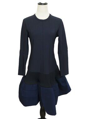 TOGA ARCHIVES Navy Blue Stretch Nylon Knit Jersey Ruffled Flared Mini Dress 36 S